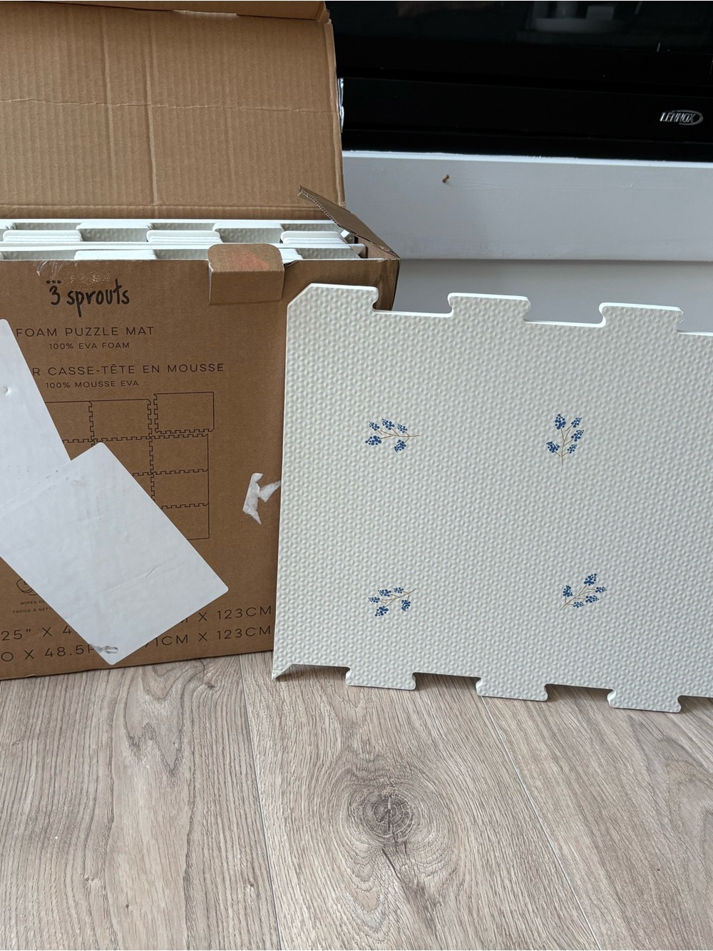 3 Sprouts Cream Foam Puzzle Mat - Interlocking Floor Tiles